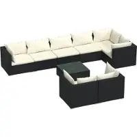 Syfax Salon de jardin 9 pcs avec coussins Noir Résine tressée