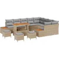 vidaXL Ensemble de canapés de jardin , 13 pièces, 12 places, beige et gris clair
