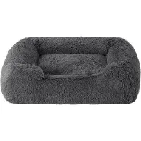 Markenlos Lit pour chien moelleux, taille moyenne, lavable, couleur gris, dimensions 76x61x18 cm