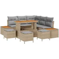 vidaXL Ensemble de canapés de jardin , 9 pièces, couleur beige et gris clair, capacité pour 8 personnes
