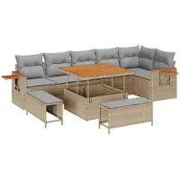 Syfax Ensemble de canapé de jardin 9 pcs Beige polyrotin