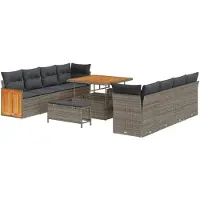 vidaXL Ensemble de canapés de jardin avec coussins, 11 pièces, gris