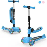 StarTech.com Trottinette pour enfants - Trottinette à 3 roues - Roues à LED - Direction inclinable - Siège rabattable - Position assise ou debout - 6 à 12 ans - Bleu