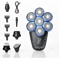 StarTech.com Rasoir pour homme - Rasoir électrique rotatif - Cinq lames en acier inoxydable - Avec tondeuse - 2 h de charge - 85 min d'autonomie - 100–240 V - Bleu
