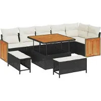 vidaXL Ensemble de canapés de jardin avec coussins, 9 pièces, noir et crème
