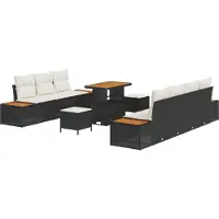 vidaXL Ensemble de canapés de jardin avec coussins (10 pièces), noir et crème
