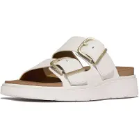 FitFlop pour femme. B1J-194 Sandales en cuir Gen-FF Buckle Two-Bar Leather Slides, blanc urbain (5), Plat, Boucle, Casuel