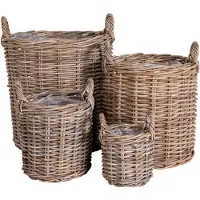 House Nordic Caor Planters - Set of 4 Natural Kubu Rattan