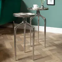 Invicta riess-ambiente, lot de 2 tables d'appoint ABSTRACT, 60 cm, métal argenté, rondes, style shabby chic, table basse, ensemble de tables