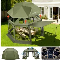Vevor Tente Moustiquaire Tonnelle Pop-up 3,96x3,96 m Tente Moustiquaire Pliante 10-12 Personnes 13 Côtés Abri Solaire pour Camping Famille