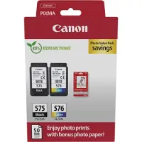 Canon Pack de 2 cartouches d'encre PG-575 Noir et CL-576 Couleur + 50 feuilles de papier photos