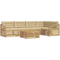 vidaXL Ensemble de canapés d'extérieur , 6 pièces, blanc et beige, en polyester