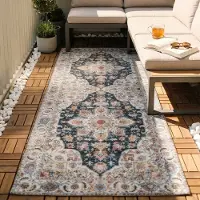 FRAAI Tapis de couloir lavable | Domingo Mandala Vert Foncé | 80x200cm | Turquoise | Tapis de couloir | Tapis