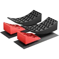 XPOtool Kit Cales de roue rondes, 15 x 40 x 11 cm / 15 x 20,8 x 9,8 cm, capacité 13 t, avec Tapis et Niveau à bulle en T, Protection de pneus pour camping-cars et remorques