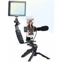 Somikon Kit de vlogging avec lampe LED, microphone, trépied et support pour smartphone