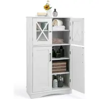 Costway Armoire de salle de bain avec 4 portes et étagères réglables, 60x30x108cm