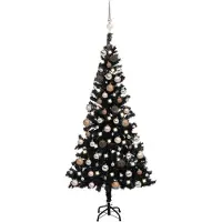 vidaXL Arbre de Noël artificiel pré-éclairé et boules noir 150 cm PVC
