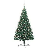 vidaXL Demi-arbre de Noël artificiel pré-éclairé et boules vert 180 cm