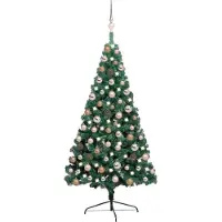 vidaXL Demi-arbre de Noël artificiel pré-éclairé et boules vert 120 cm