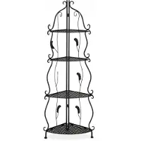 Relaxdays Étagère d'angle en métal , étagère à plantes sur pied avec 4 tablettes, dimensions : 113 x 30 x 30 cm, style vintage, noir