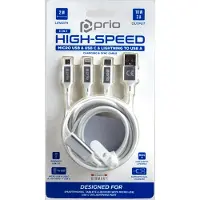 Prio Câble 3in1 Micro USB & USB C & Lightning vers USB A 3A 2m blanc
