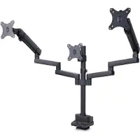 StarTech.com Support de Bureau pour 3 Écrans 27", VESA 75x75/100x100, Bras Articulé Réglable sans Outils, Pince en C/Passe-Fil, Support d'Écrans 27 pouces, Bras pour Moniteur Assisté par Ressort