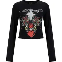 Ed Hardy T-shirt gris chiné / rouge orangé / noir / blanc