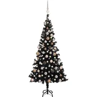 vidaXL Arbre de Noël artificiel pré-éclairé et boules noir 180 cm PVC