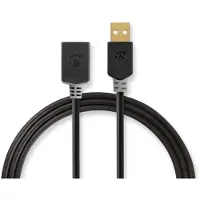 Nedis Câble USB - USB 2.0 - USB-A mâle - USB-A femelle - 480 Mbps - plaqué or - 3.00 m - rond - PVC - anthracite - boîtier