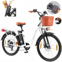 TTGO Robuste YY-26ST City-E-Bike Trekking E-Bike 26" avec 75 km d'autonomie -250W freins à disque,6-vitesse Shimano - Idéal pour le quotidien urbain Blanc