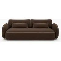 Sofello ORIA avec fonction couchage – Mélange marron | Canapé moderne en tissu bouclé tendance avec bordure décorative, surface de couchage : 204 × 144 cm