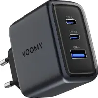 Voomy Chargeur USB 65W - Chargeur rapide GaN 3 en 1 - 2 USB-C & 1 USB-A - Pour MacBook, iPhone, iPad, Samsung - Space Blue