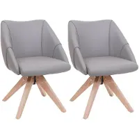 Mendler Lot de 2 chaises de salle à manger HWC-Q52, chaises de cuisine, chaises pivotantes, chaises rembourrées, chaises de table à manger, pivotantes, en bois et similicuir gris clair