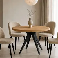 Dekori.Interiors Table ronde VENTO 110 cm, extensible jusqu'à 160 cm, pour la cuisine, la salle à manger ou le salon, chêne Craft Golden/Noir