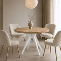 Dekori.Interiors Table de salle à manger VENTO, table ronde de 90 cm, extensible jusqu'à 140 cm, idéale pour la cuisine, la salle à manger ou le salon, en chêne Sonoma/blanc