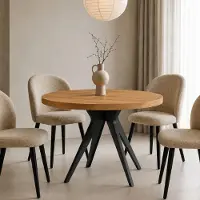 Dekori.Interiors Table ronde VENTO 90 cm, extensible jusqu'à 140 cm, pour la cuisine, la salle à manger ou le salon, chêne Lancelot/noir