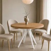 Dekori.Interiors Table ronde VENTO 90 cm, extensible jusqu'à 190 cm, pour la cuisine, la salle à manger ou le salon, chêne Craft Golden/Blanc