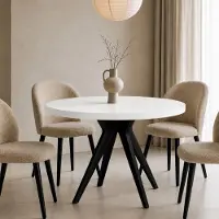 Dekori.Interiors Table de salle à manger VENTO, table ronde de 90 cm, extensible jusqu'à 140 cm, idéale pour la cuisine, la salle à manger ou le salon, coloris noir et blanc