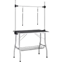 Syfax Table de toilettage réglable de chiens avec 2 boucles et panier