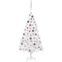 Prolenta Maison Exclusive - Sapin de Noël artificiel avec guirlande lumineuse et boules blanches, 120 cm