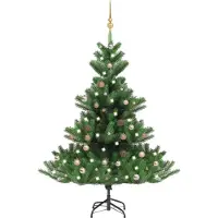 Syfax Sapin de Noël artificiel Nordmann avec LED et boules Vert 180cm