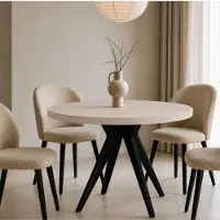 Dekori.Interiors Table ronde VENTO 100 cm, extensible jusqu'à 200 cm, pour la cuisine, la salle à manger, le salon, cachemire/noir