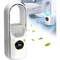 COOAU Ventilateur silencieux sans rotor avec purificateur d'air, 6 vitesses, minuterie 8 heures, ventilateur rafraîchissant pour le bureau, la maison et la chambre à coucher