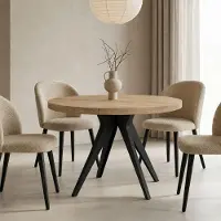 Dekori.Interiors Table ronde VENTO 90 cm, extensible jusqu'à 190 cm, pour la cuisine, la salle à manger ou le salon, chêne Sonoma/noir
