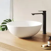 Emke Vasque à poser ronde 415x415x155mm, vasque en céramique, blanc brillant, blanc mat, sans robinetterie ni trop-plein, design moderne pour une salle de bains élégante