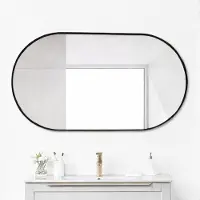 Aiorber Miroir mural 50 x 80 cm, ovale, miroir de salle de bain en forme d'arc avec cadre doré, miroir décoratif pour salle de bain, couloir ou chambre à coucher, noir