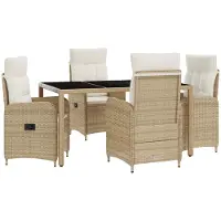 vidaXL Ensemble de table d'extérieur , 5 pièces, beige et blanc crème, 150 x 90 x 75 cm