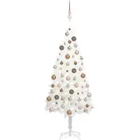 Prolenta Maison Exclusive - Sapin de Noël artificiel avec guirlande lumineuse et boules blanches, 120 cm