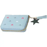 OEM Portefeuille en cuir pour filles, petit sac de poignet pour femme avec pendentif, 4 compartiments à cartes, 2 compartiments à monnaie, 1 poche zippée, bleu