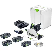 Festool Scie plongeante sans fil TSC 55 KEB-Basic 18 / 36 V 160 mm Brushless + 4 batteries 4,0 Ah + chargeur double + Systainer